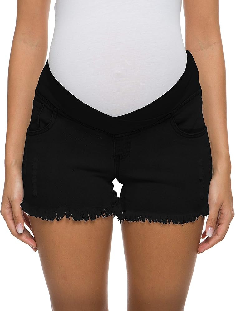 Foucome Women's Maternity Ripped Jean Shorts Summer Distressed Denim Shorts | Amazon (US)