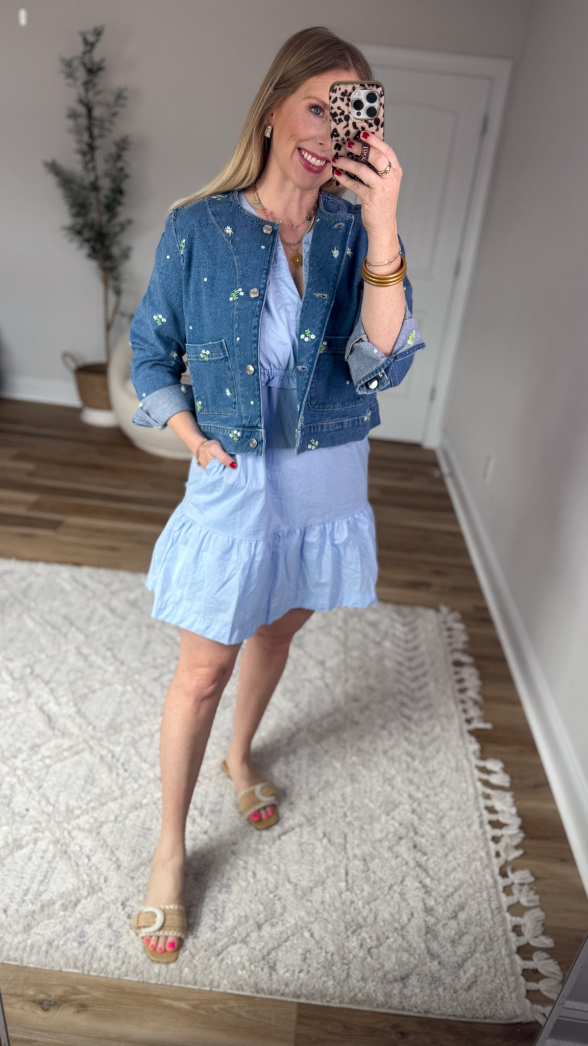Daily try on, Walmart outfit, Walmart fashion, Walmart try on, floral embroidered jean jacket, blue mini dress 

#LTKWorkwear #LTKgrwm #LTKootd