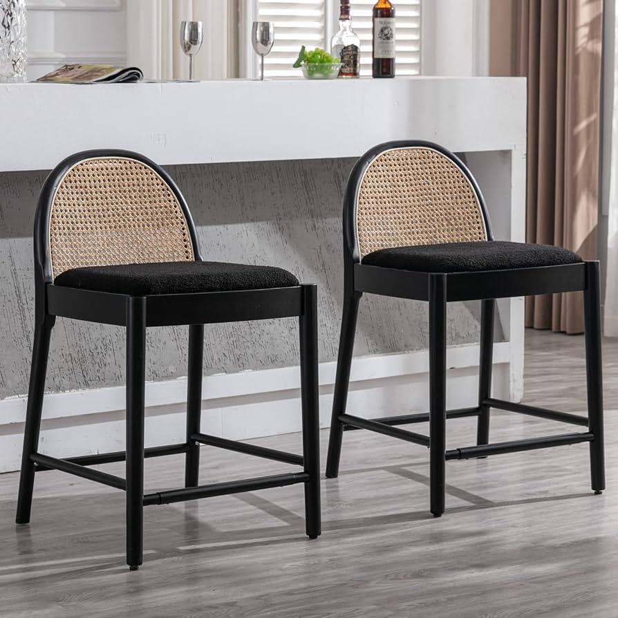 LukeAlon Modern Sherpa Counter Stools Set of 2, 26" Seat Height Low Bar Stools with Wooden Legs N... | Amazon (US)