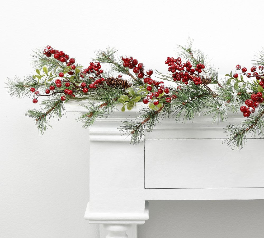 Faux Flocked Berry And Pine Cone Garland - Set of 2 | Pottery Barn (US)