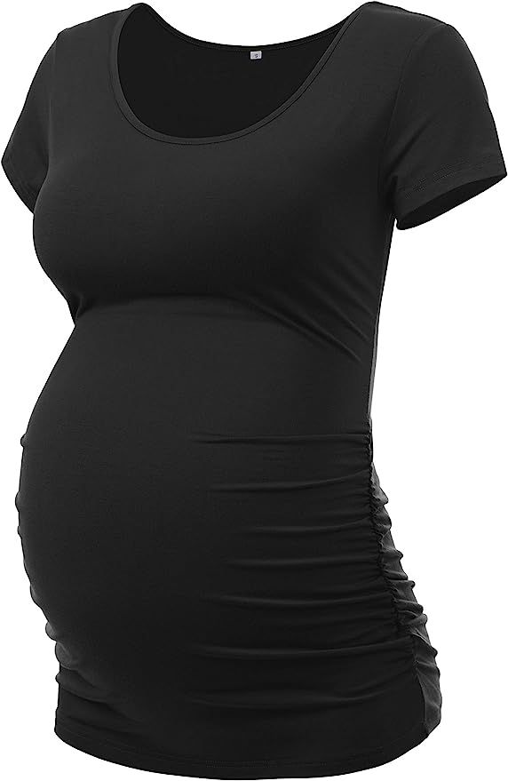 Peauty Maternity Shirt Side Ruched Tops Pregnancy Top Plus Size | Amazon (US)