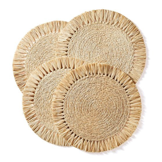 Raffia Fringe Chargers, Set of 4 | Mark and Graham