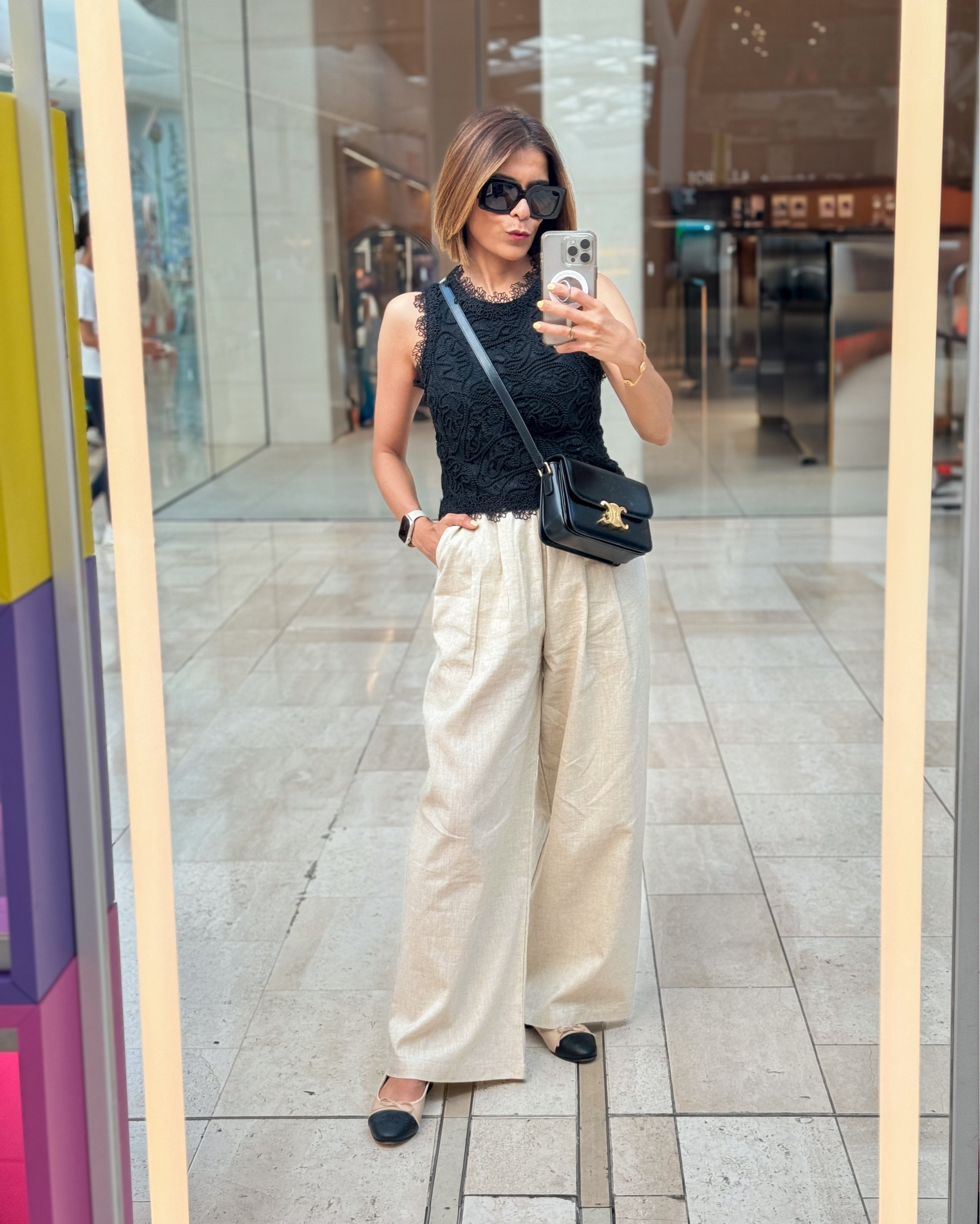 Black Top Beige Linen Trousers Beige Ballet Pumps Celine Black Leather Bag

#LTKuk #LTKeurope #LTKstyletip