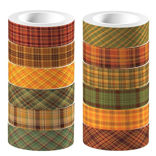 12 Pcs Thanksgiving Washi Tape Plaid Pattern Masking Tape Decorations Thanksgiving Decorative Pap... | Amazon (US)