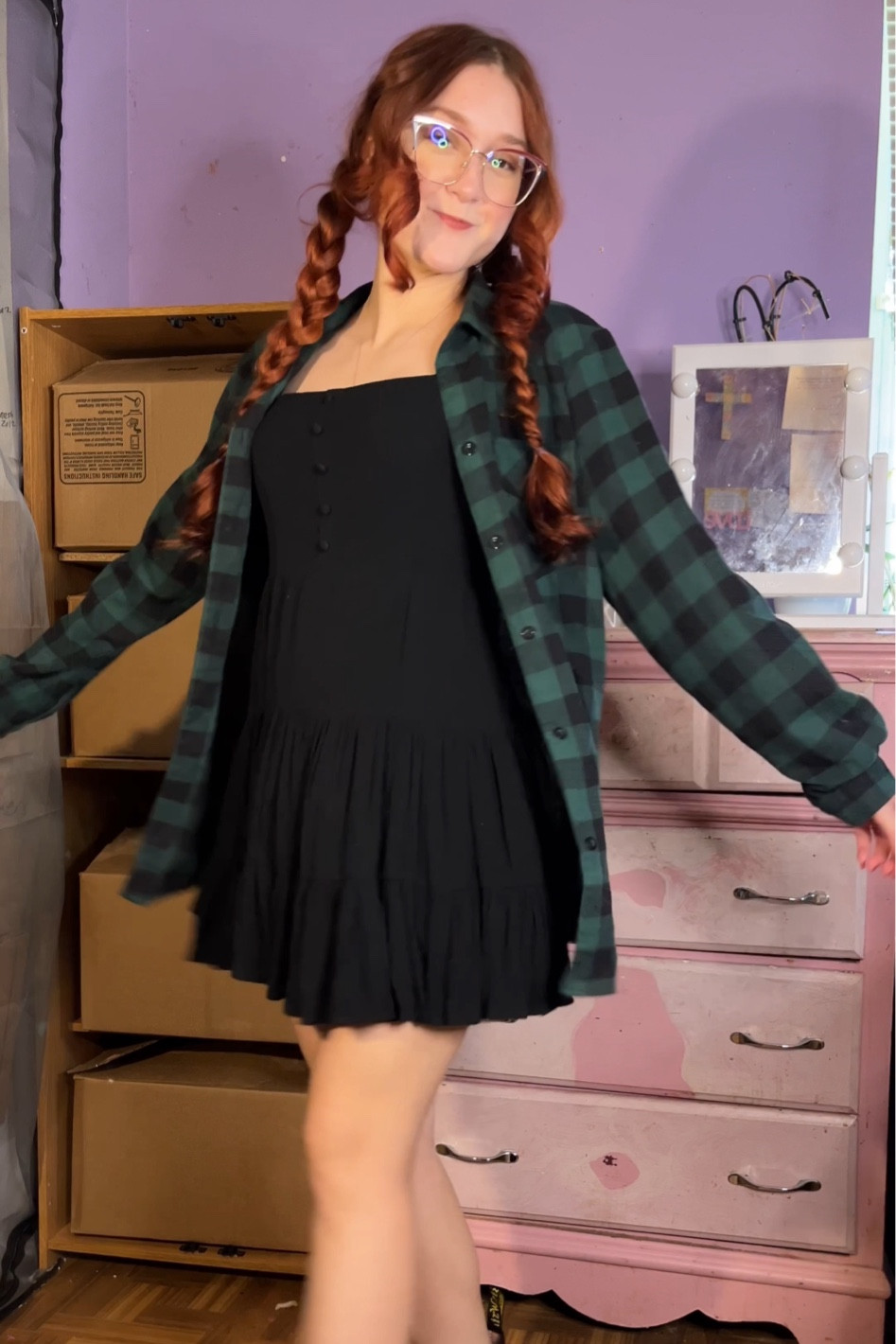 Plaid print & A-Line dress fall trend🍁
styling my green plaid shirt with frill ruffle dress that gives the A-line look. 

#LTKStyleTip
