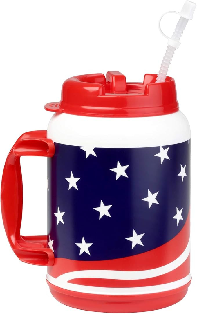 64 Ounce Insulated Mug with Handle Flexible Straw with Cap, Large Plastic Cup, Big Trucker Mug, H... | Amazon (US)