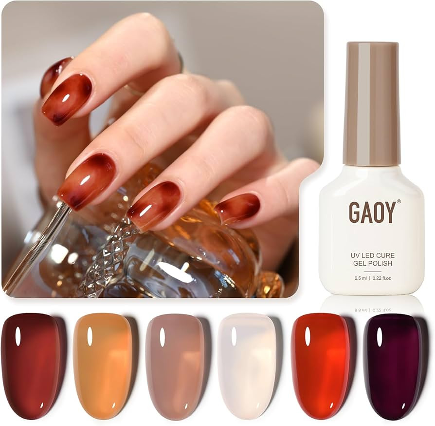 GAOY Jelly Brown Gel Nail Polish of 6 Transparent Nude White Dark Red Colors Sheer Gel Polish Kit... | Amazon (US)
