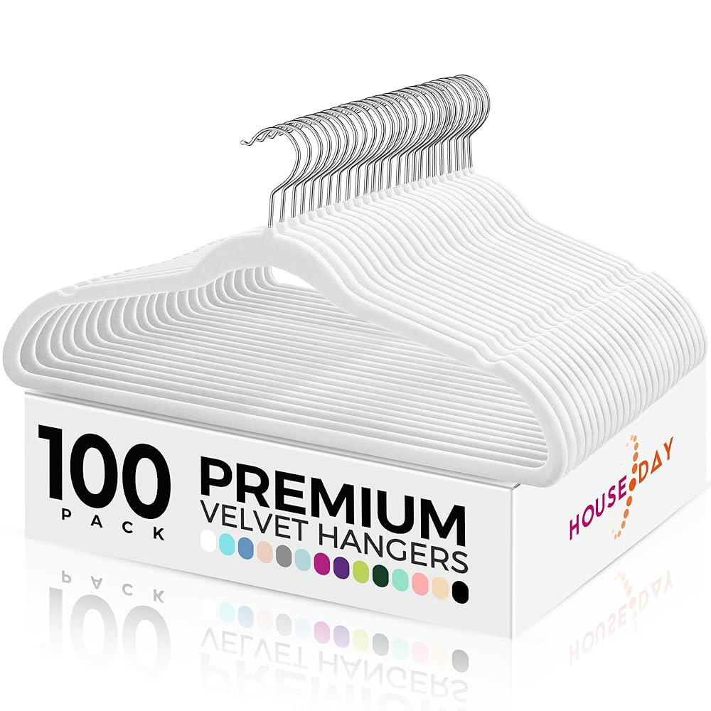 HOUSE DAY Premium Velvet Hangers 100 Pack White, Non-Slip Flocked Felt Hangers, Sturdy Clothes Ha... | Amazon (US)