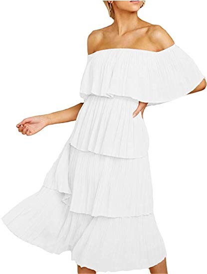 ETCYY Women's Off The Shoulder Ruffles Summer Loose Casual Chiffon Long Party Beach Maxi Dress | Amazon (US)