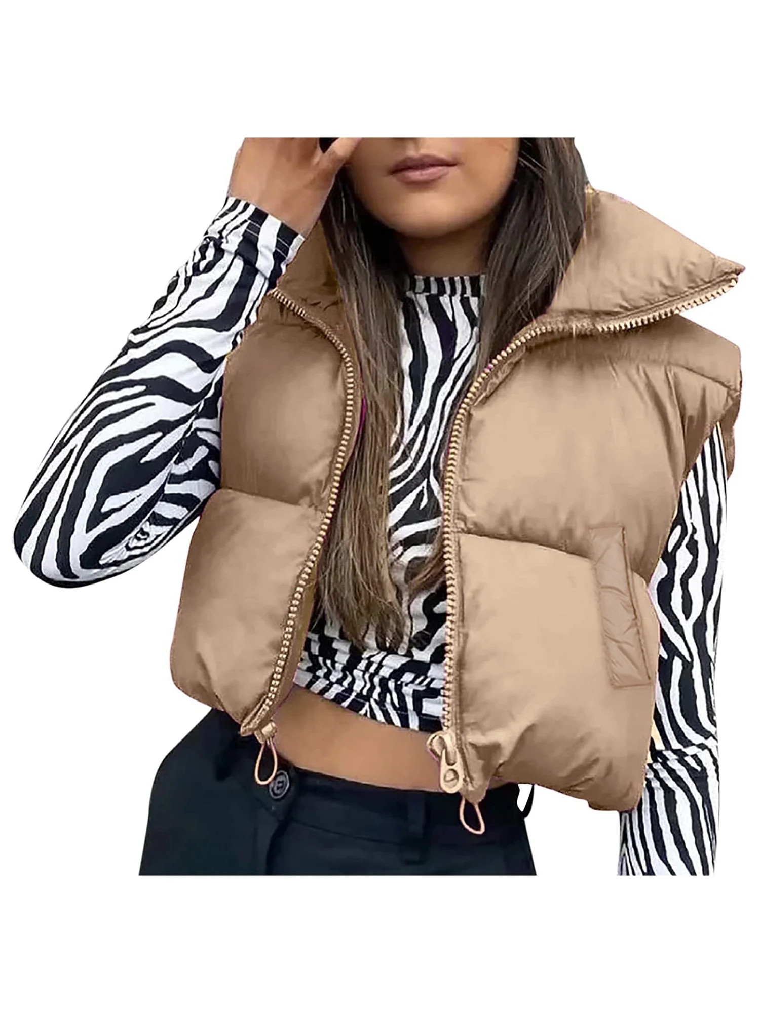 Sunisery Women's Winter Warm Crop Vest Zipper Up Lightweight Sleeveless Waistcoat High Neck Puffe... | Walmart (US)