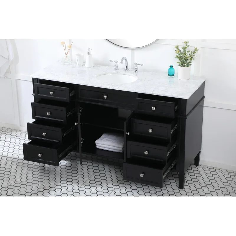 Losh 60'' Free Standing Single Bathroom Vanity with Marble Top | Wayfair North America