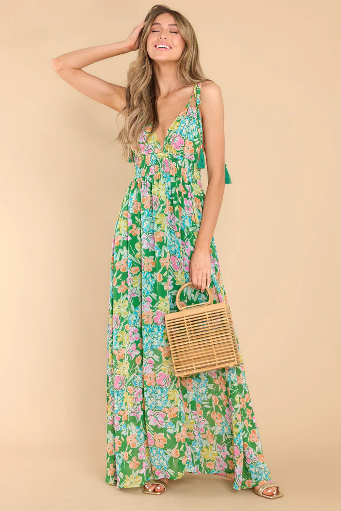 Sunkissed Feeling Green Floral Print Dress | Red Dress 