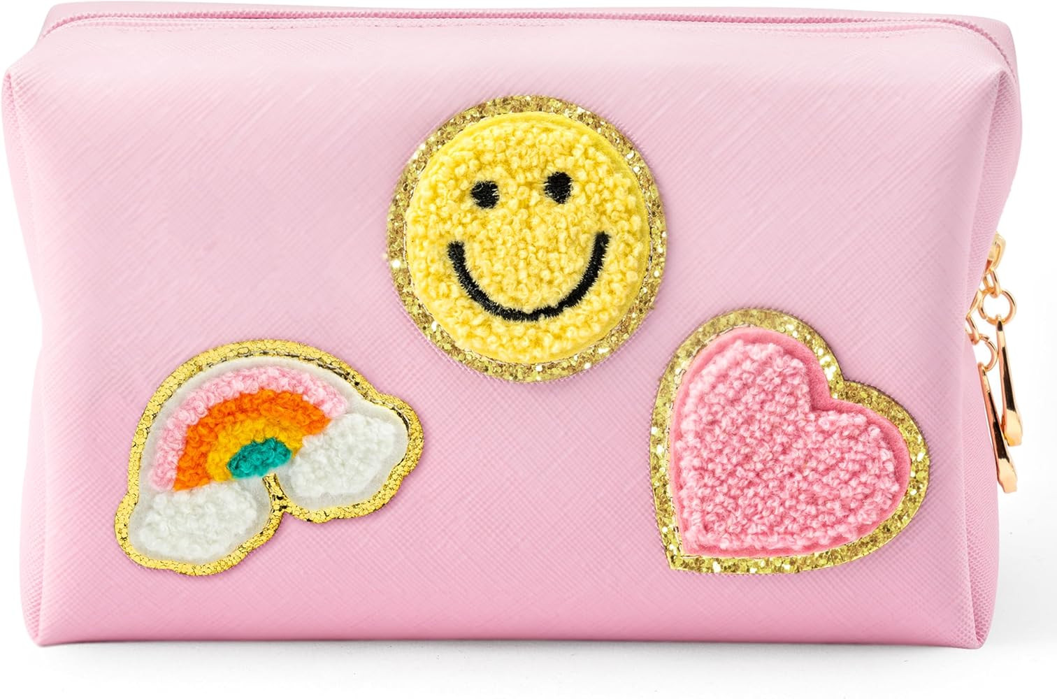 LieToi Preppy Patch Small Toiletry Bag, Smile Rainbow Heart PU Leather Portable Waterproof Makeup... | Amazon (US)
