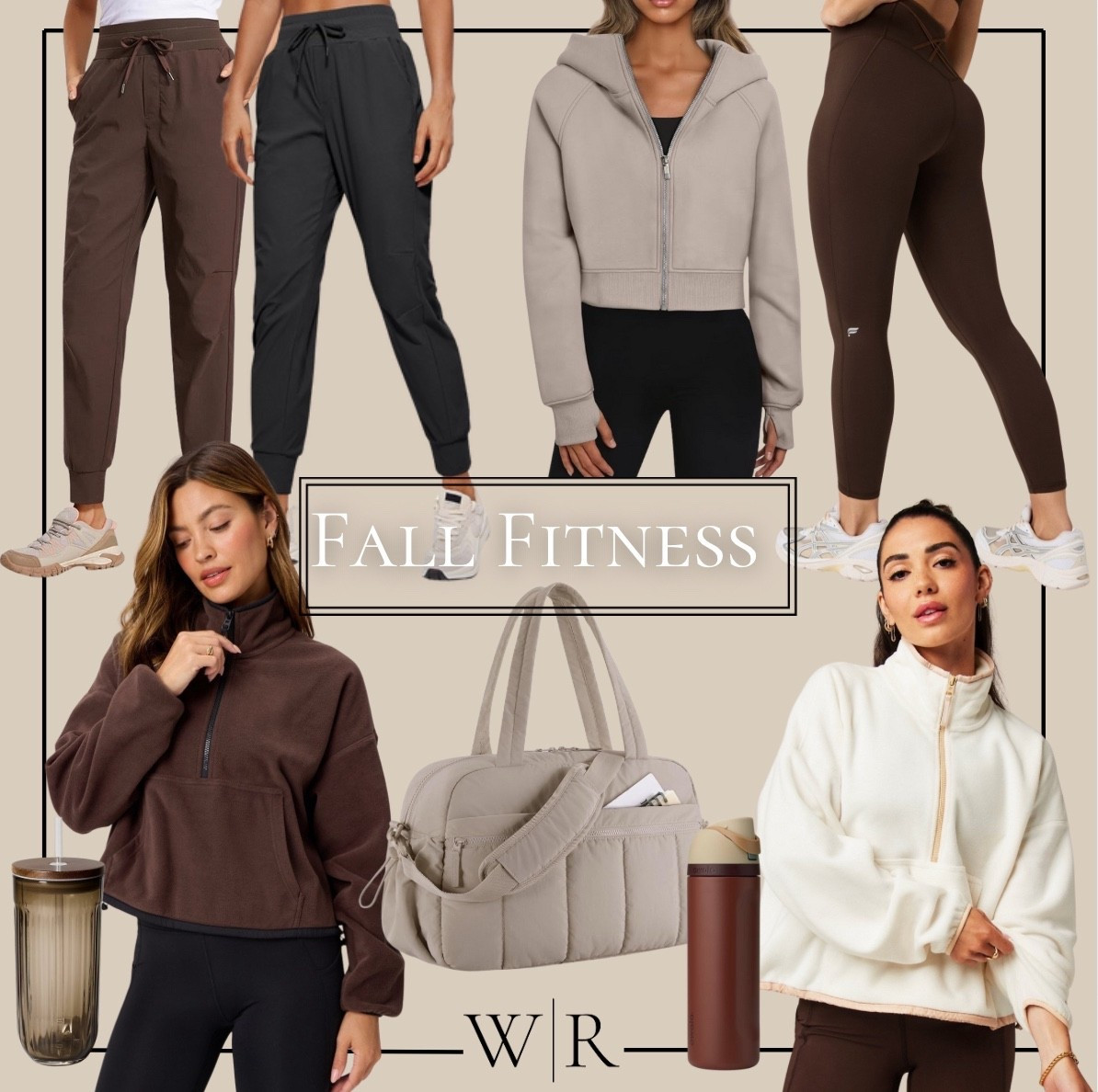 Fall Fitness apparel and gear. My favorite Brown workout leggings, taupe zip-up hoodies, matching gym bag and water bottle - yes please!  

#LTKSaleAlert #LTKActive #LTKSeasonal