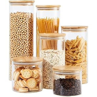 HomArtist Glass Jars with Bamboo Lids [Muti Size Set of 5], Glass Canisters with Airtight Lids, G... | Amazon (US)
