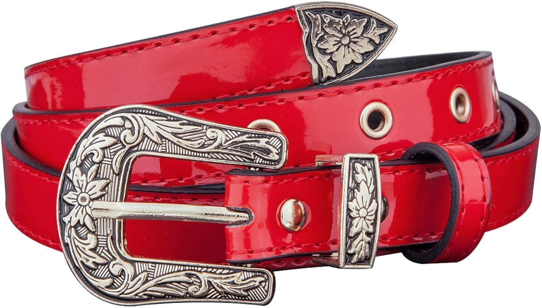 Samtree Patent Leather Vintage Western Belt for Women, Skinny Carved Metal Buckle Waist Belt for ... | Amazon (US)