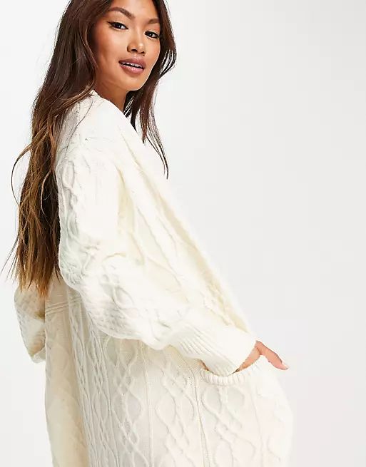 River Island cable knit patchwork longline cardigan in cream | ASOS (Global)