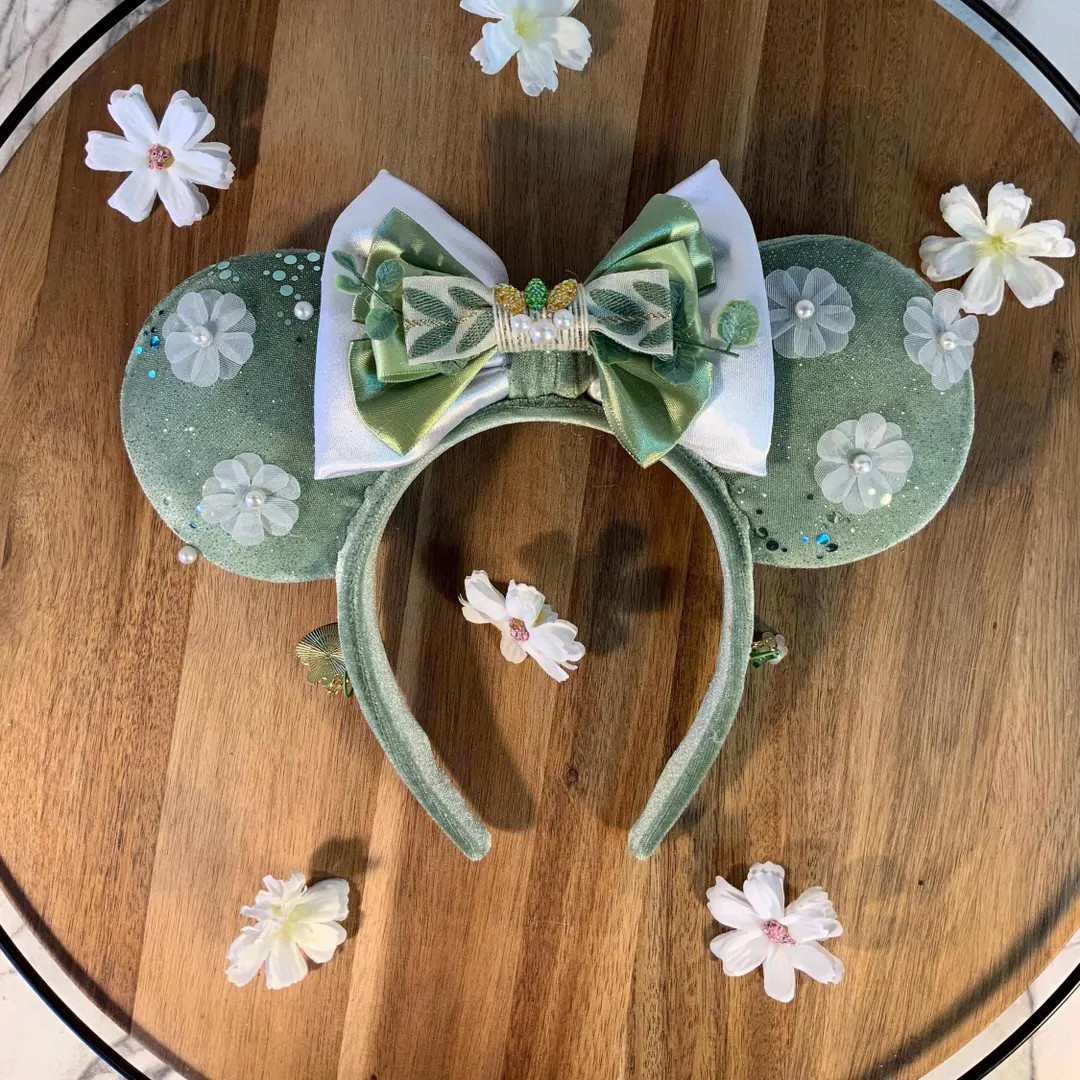 Tiana Inspired Mouse Ears | Jade Green Velvet Floral Mickey Ears - Etsy | Etsy (US)