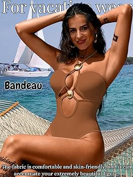 Women Sexy Plunge V One Piece Swimsuit,Backless Cheeky High Cut Out Swimsuit,Bandeau Monokini Bea... | Amazon (US)