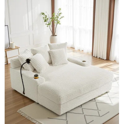Oversized 63.78â Loveseat Chaise Lounge Sectional Sofa Bed, Corduroy Chaise Lounge Chair With Cup Holders, Storage Armrests, Pillows, And Built-in C | Wayfair North America