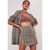 Petite Brown Plaid Co Ord Double Split Mini Skirt | Missguided (US & CA)
