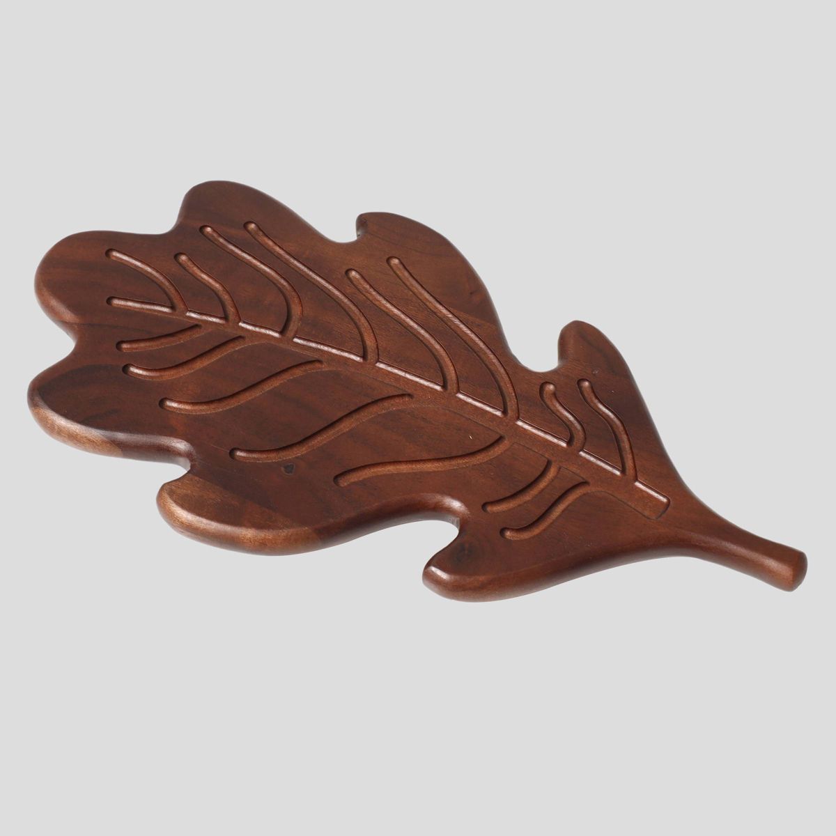 Wooden Round Leaf Shape Serving Board with Handle Dark Brown - Threshold™ | Target