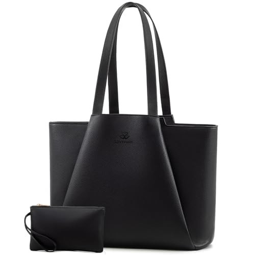 LOVEVOOK Laptop Tote for Women - 15.6 Inch Leather Laptop Bag with Clutch, Large Capacity Office Purse Computer Briefcase for Casual Business Travel, Black | Amazon (US)
