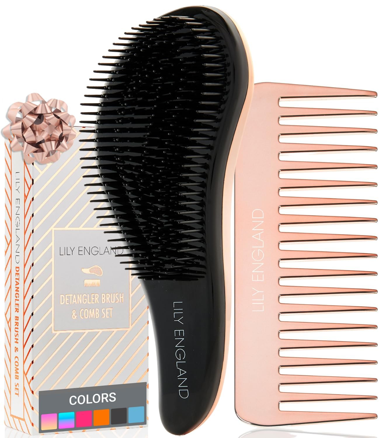 Lily England Detangler Brush & Hair Comb Set - Lightweight Hair Brush & Wide Tooth Comb for Women... | Amazon (US)