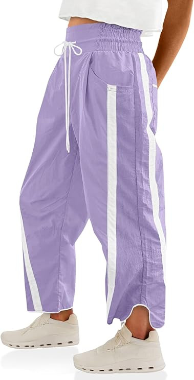 Fisoew Women's Baggy Wide Leg Pants Casual Drawstring Elastic Waisted Contrast Color Workout Y2K ... | Amazon (US)