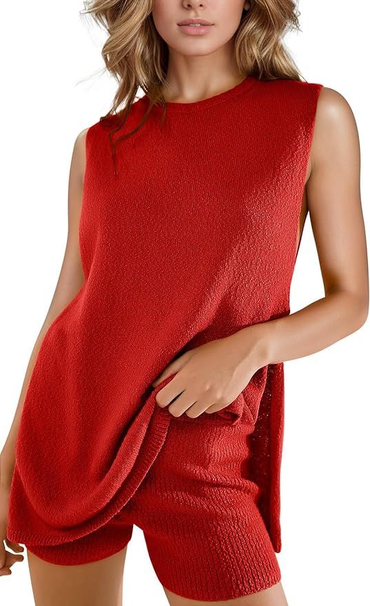 Imily Bela Womens Summer Sweater Sets Sleeveless Knit Tank Tops Matching Shorts 2 Piece Beach Vac... | Amazon (US)