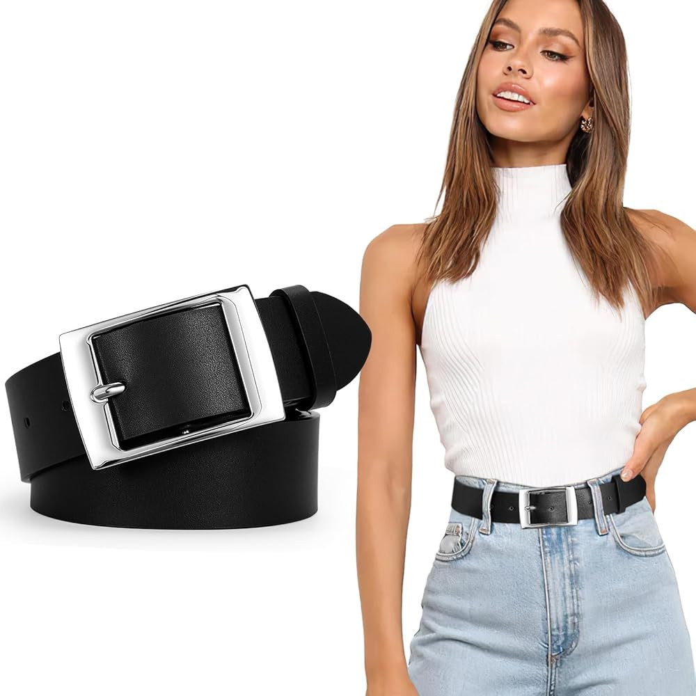 SUOSDEY Fashion Womens Leather Belts,Wide Waist Belt with Pin Buckle for Jeans Pants Dresses,1.5"... | Amazon (US)