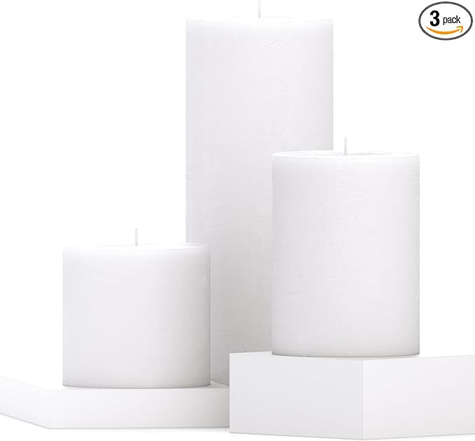 CANDWAX Assorted Pillar Candles Set of 3 - Sizes 3, 4, and 8 inches - Unscented Candles Ideal for... | Amazon (US)