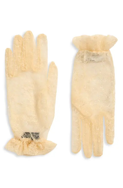 Valentino Garavani VLOGO Signature Lace Gloves in Burro/Oro at Nordstrom, Size 7 | Nordstrom