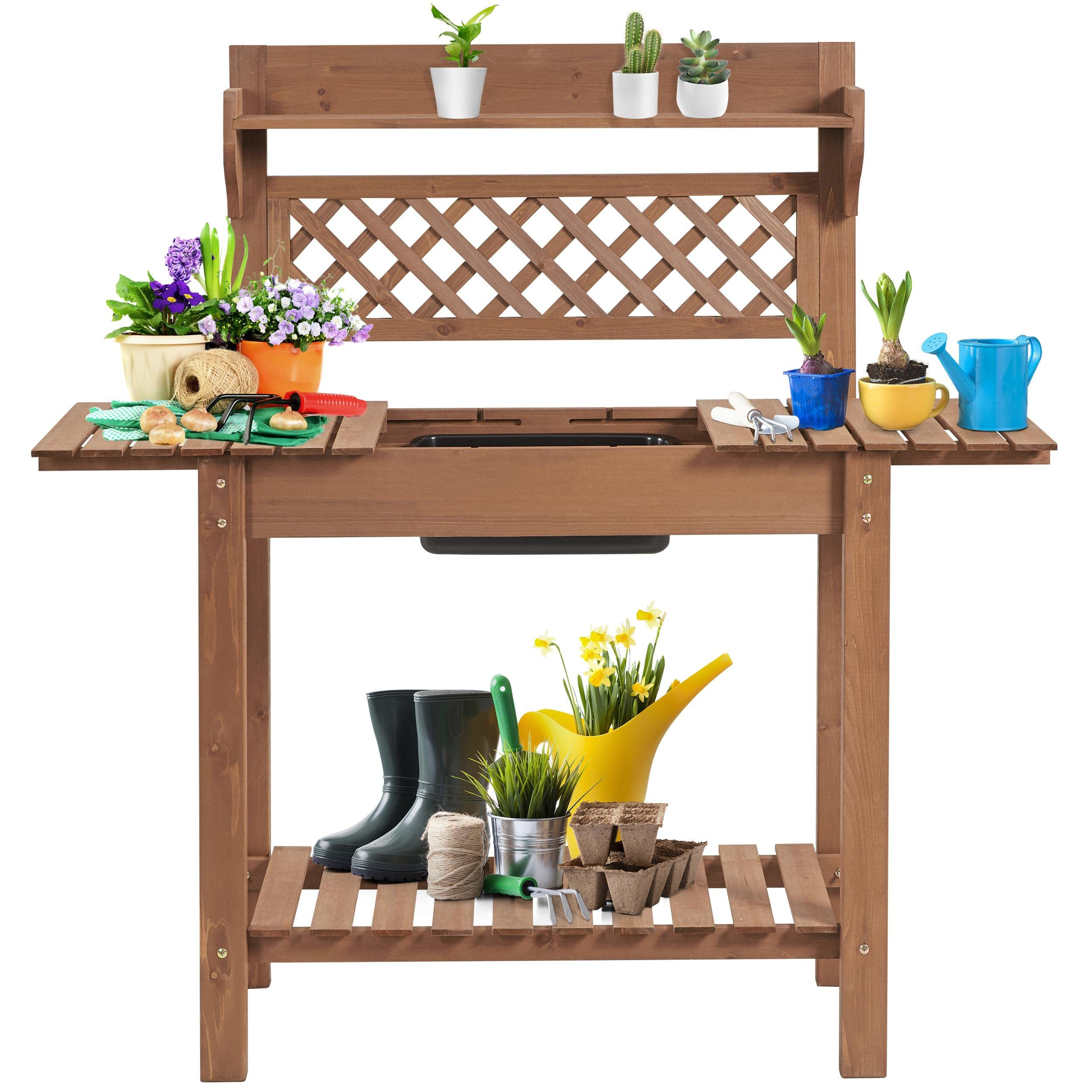 Yaheetech Potting Bench Table Outdoor Garden Horticulture Wooden Workstation Benches w/Sliding Ta... | Amazon (US)