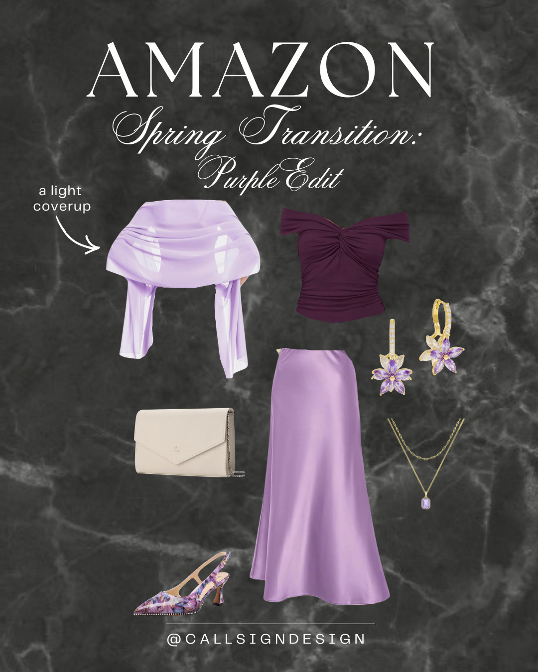 Soft purple tones for spring events 💜🌸
This look layers a soft purple slip skirt and blouse with a delicate shawl for a polished feel. Floral heels + light purple jewelry bring in the prettiest details. A perfect guest outfit for a spring wedding! 

 #LTKdayinmylife #LTKgrwm #LTKootd