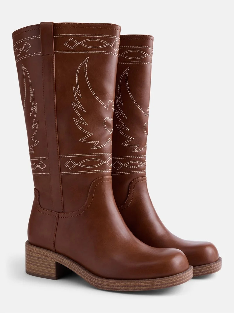 No Boundaries Women's Bird Embroidered Block Heel Boots | Walmart (US)