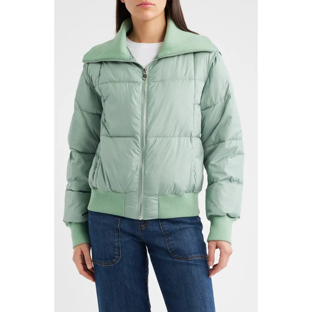 Bernardo Knit Collar Crop Puffer Jacket in Cool Sage at Nordstrom Rack, Size X-Large | Nordstrom Rack