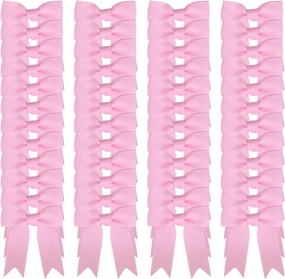 Meseey 50 Pcs 3 Inches Light Pink Grosgrain Ribbon Twist Tie Bows Pretied Bows Premade Craft Bows... | Amazon (US)