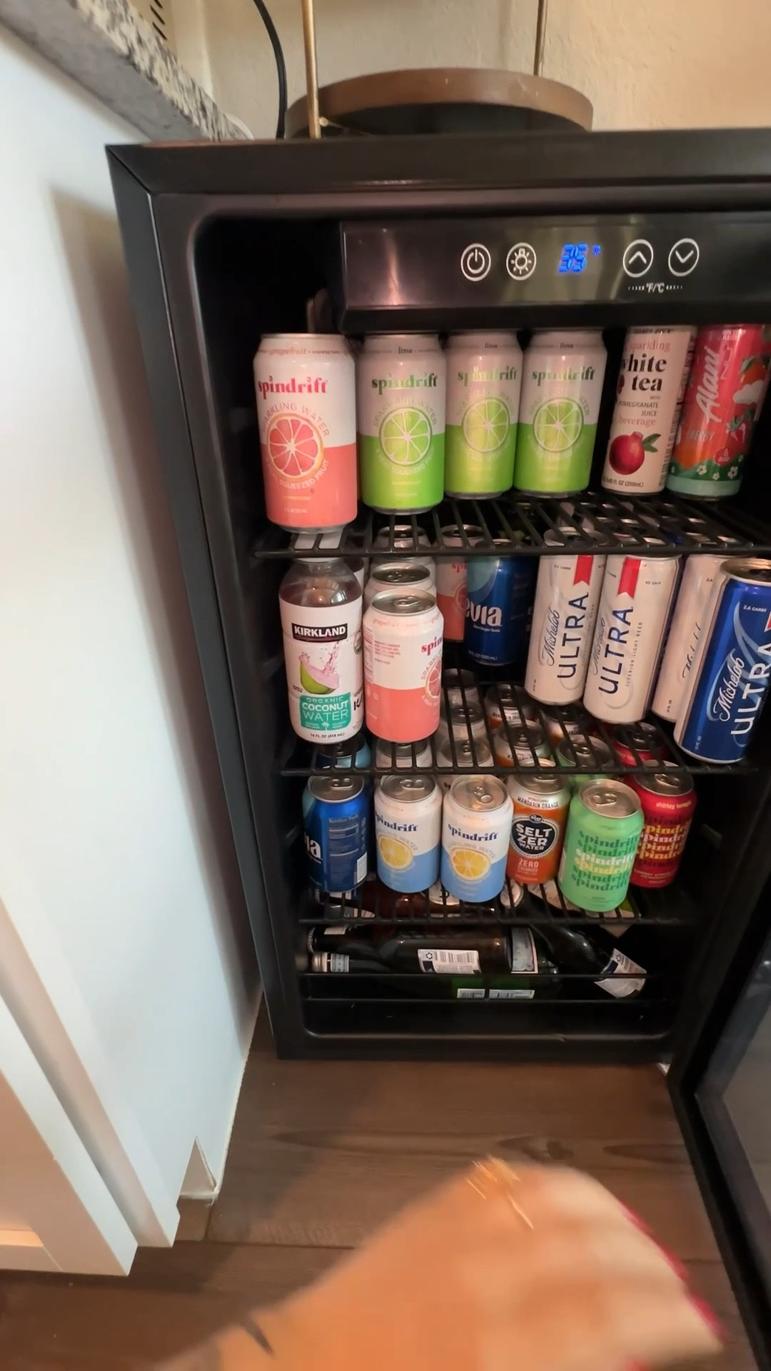 My drink fridge that I love to stock with all my fave anti inflammatory drinkies! (Don’t mind my fiancés beers lol)