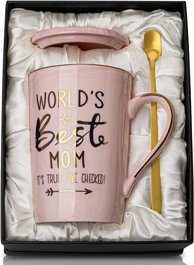 ALBISS Mothers Day Gifts for Mom from Daughter Son Kids - World's Best Mom - Funny Mom Mug with G... | Amazon (US)