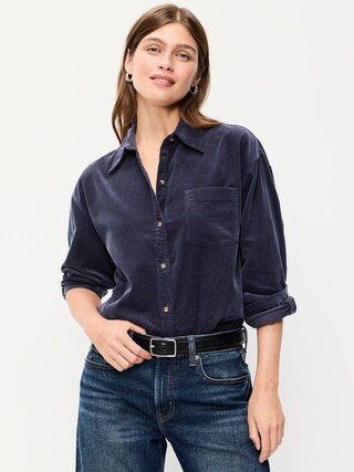 Oversized Boyfriend Button-Down Corduroy Shirt | Old Navy (US)