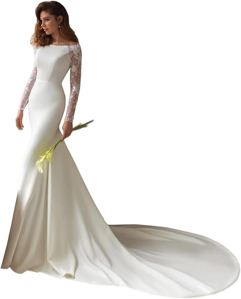 zcbang Mermaid Wedding Dresses for Bride 2025 Beach Satin Sleeveless Bridal Gown with Train | Amazon (US)