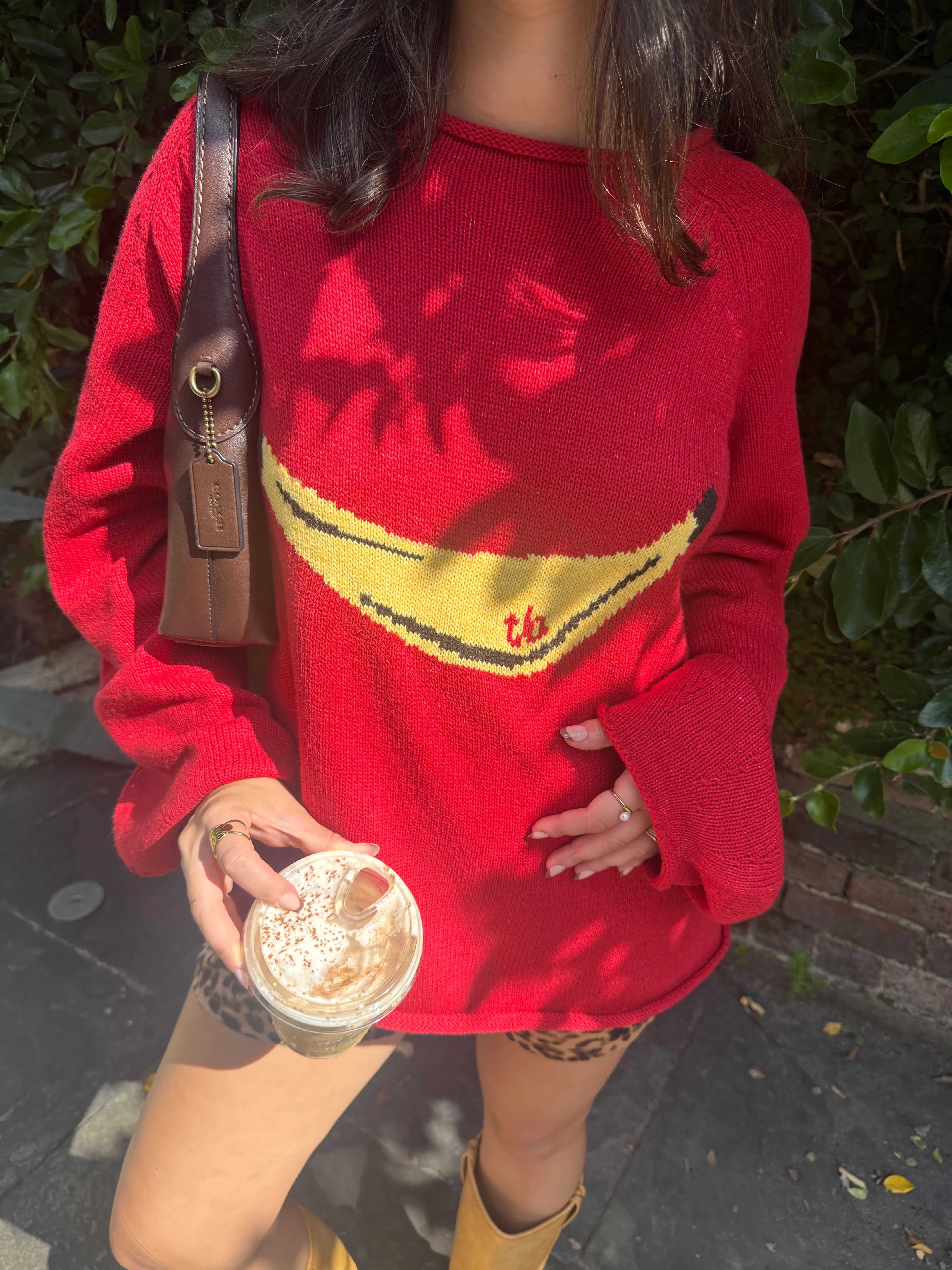 Things Between Poppy Banana Red Knit Oversized Sweater | MOMNI