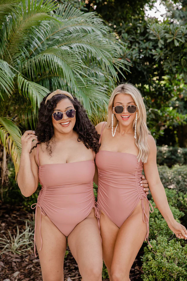 Sunset Sail Rose Square Neck Ruched Side Swimsuit | The Pink Lily Boutique