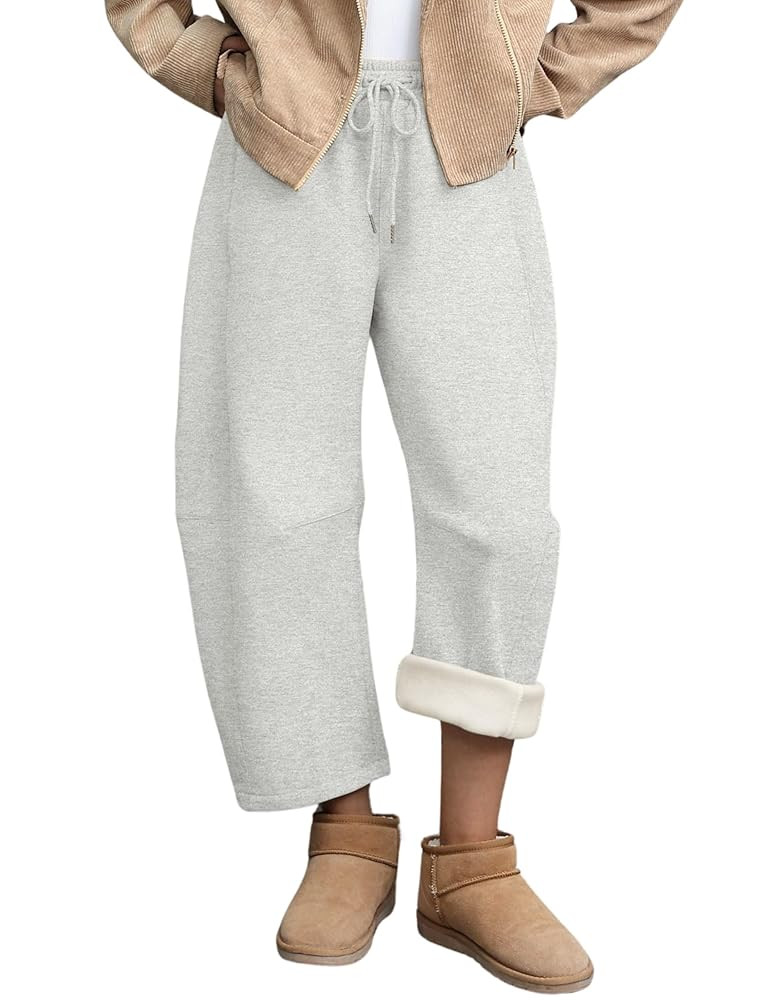 Hongsui Women's Baggy Sweatpants Fleece Lined Fall Winter Barrel Leg Pants Casual Drawstring Pala... | Amazon (US)