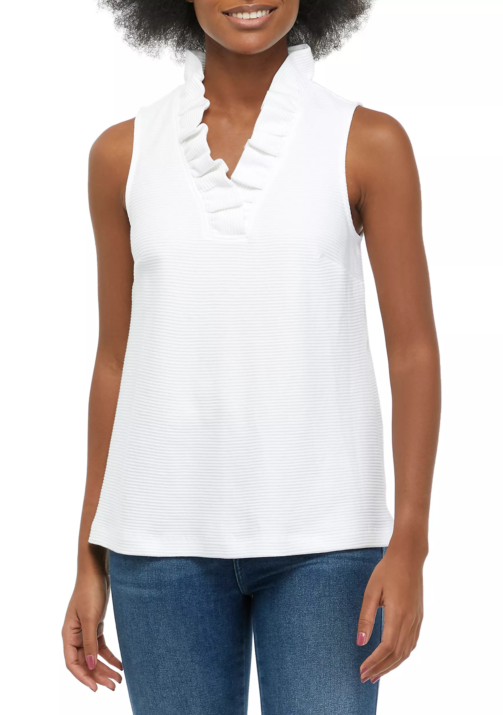 Women's Sleeveless Ruffle Neck Top | Belk
