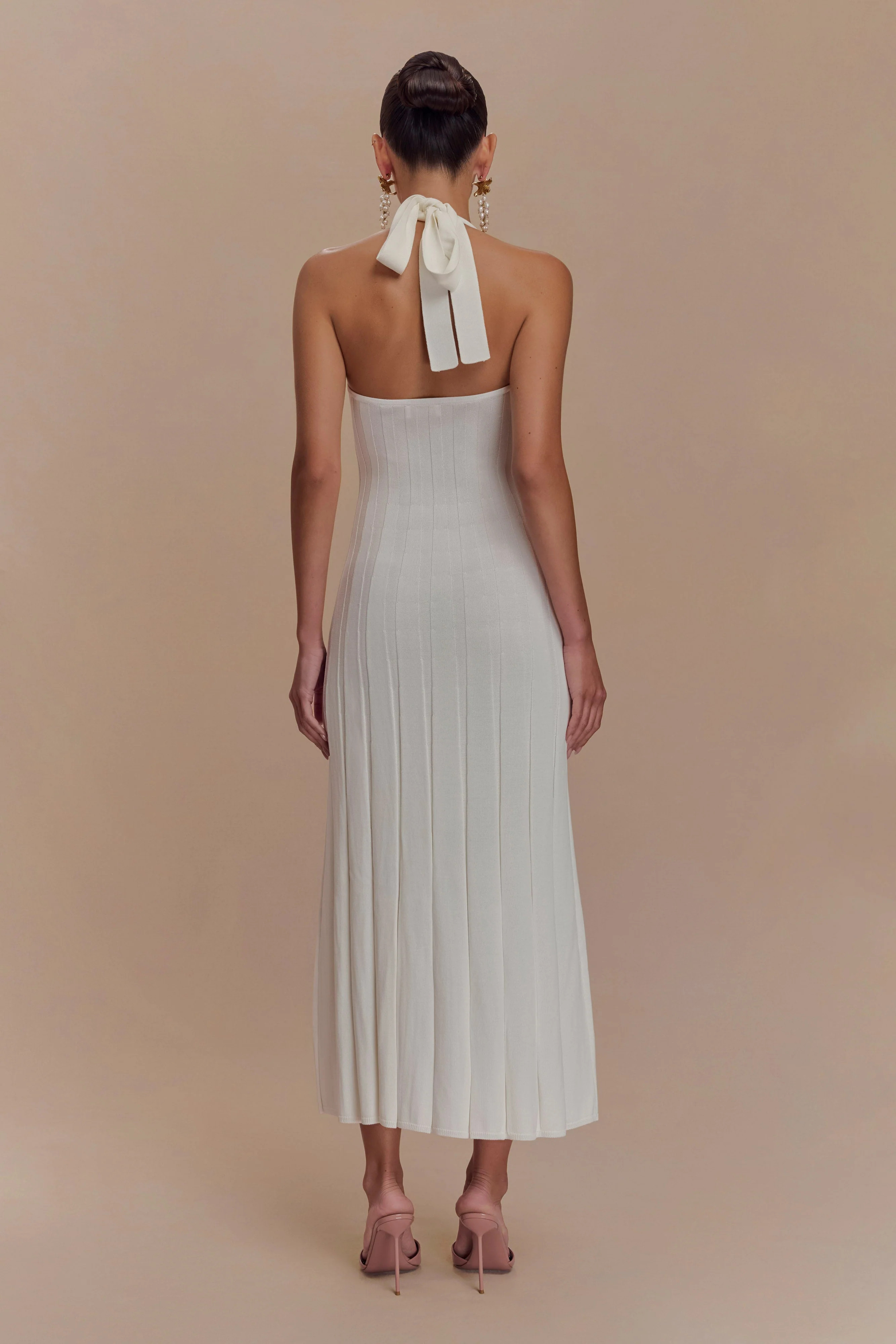 Halter Knit Midi Dress - Ivory | MESHKI US