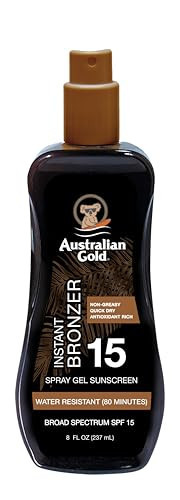 Australian Gold Spray Gel Sunscreen with Instant Bronzer SPF 15, 8 Ounce | Moisturize & Hydrate Skin | Broad Spectrum | Water Resistant | Non-Greasy SPF 15 8 Fl Oz (Pack of 1) | Amazon (US)