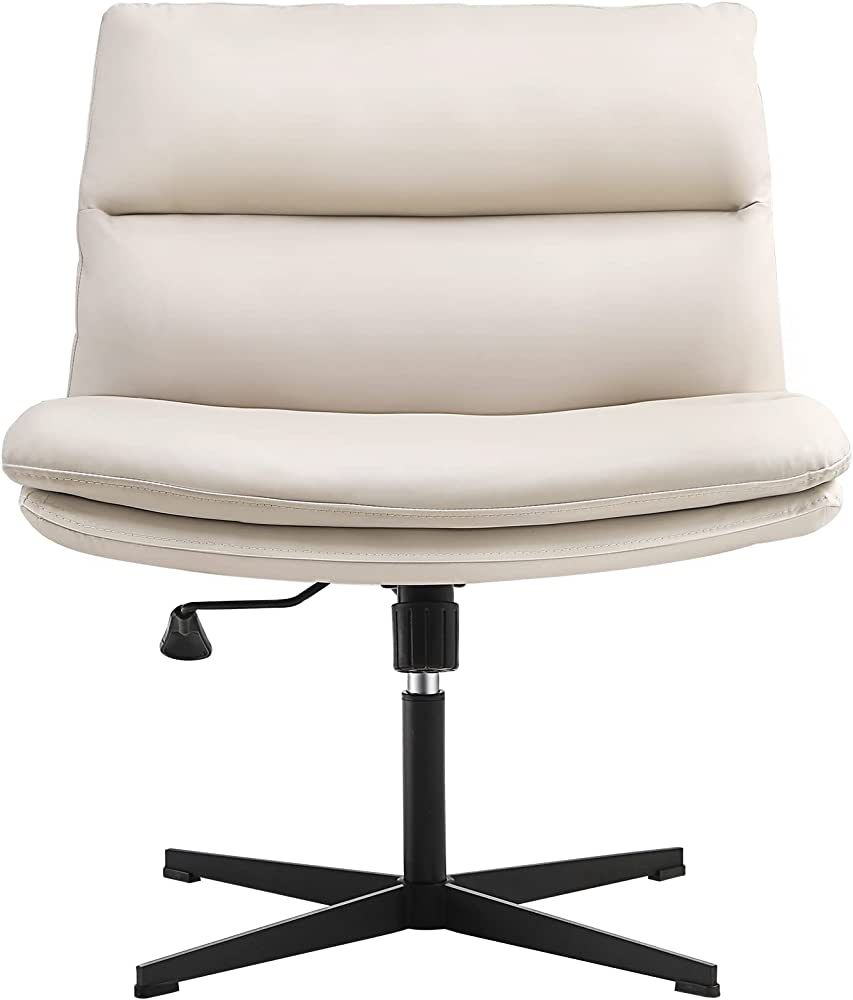 EMIAH Armless Office Desk Chair No Wheels PU-Padded Vanity Mid-Back Ergonomic Home Computer Comforta | Amazon (US)