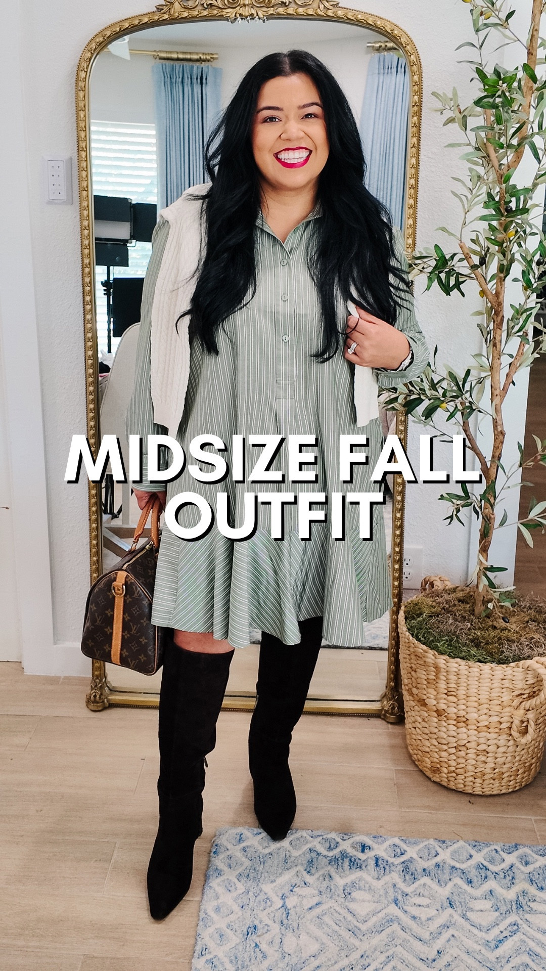 This Tuckernuck dress wears like a dream! This is the Callaghan dress, and I love this easy shirtdress so much, I have it in Navy, Hunter green, a hot pink , AND this green striped version. I’m wearing an XL. 

I draped a J Crew cable knit cardigan over the dress, which is perfect for when I’m chilly as the weather cools down. 

I paired it with my new boots from Sam Edelman. I’m loving the chocolate brown color for fall and these are perfect!

This is the Sylvia boot, which comes in soo many different colorways and textures and leathers. They are available in regular, wide calf, and extra wide calf. For reference, I got my true shoe size 8.5 and I ordered the boot in wide calf. My calves are 15inches for reference. 


#LTKPetite #LTKMidsize #LTKOver40